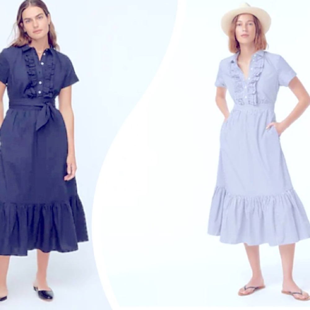 J.Crew Ruffle Front Midi Dress Cotton Poplin